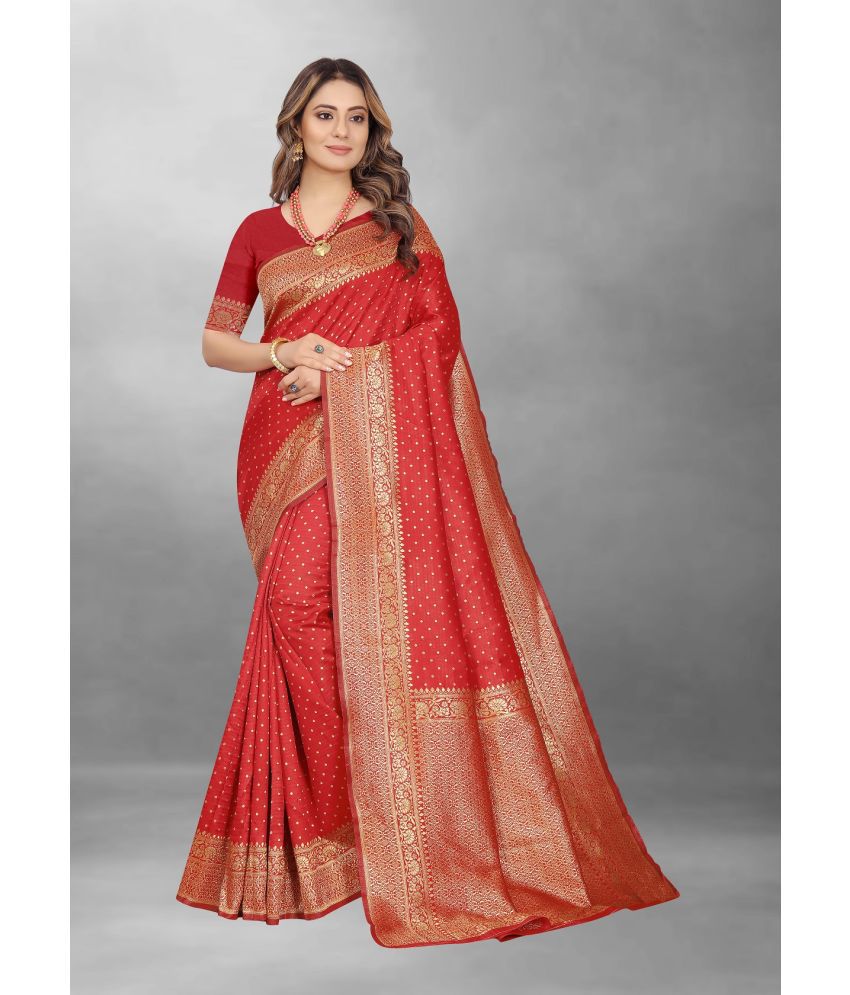     			Gazal Fashions Banarasi Silk Embellished Saree With Blouse Piece - Red ( Pack of 1 )