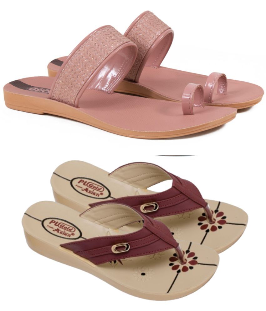     			ASIAN Peach Women's Leather Slipper