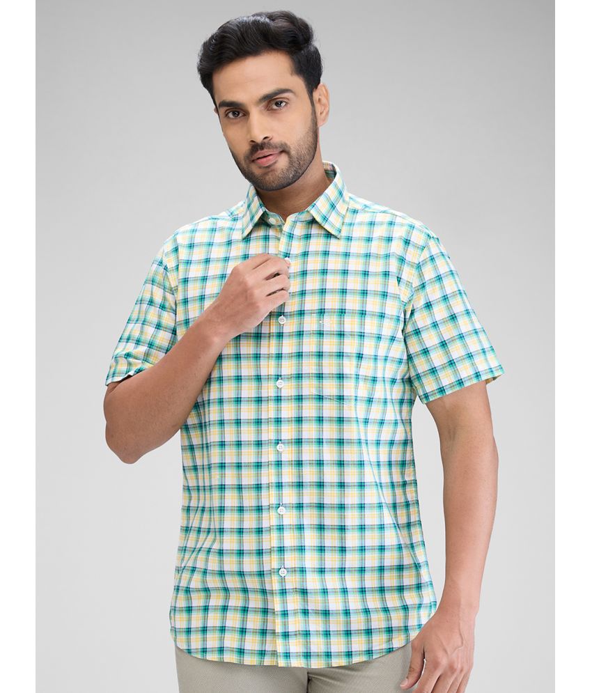     			Colorplus 100% Cotton Regular Fit Checks Half Sleeves Men's Casual Shirt - Green ( Pack of 1 )