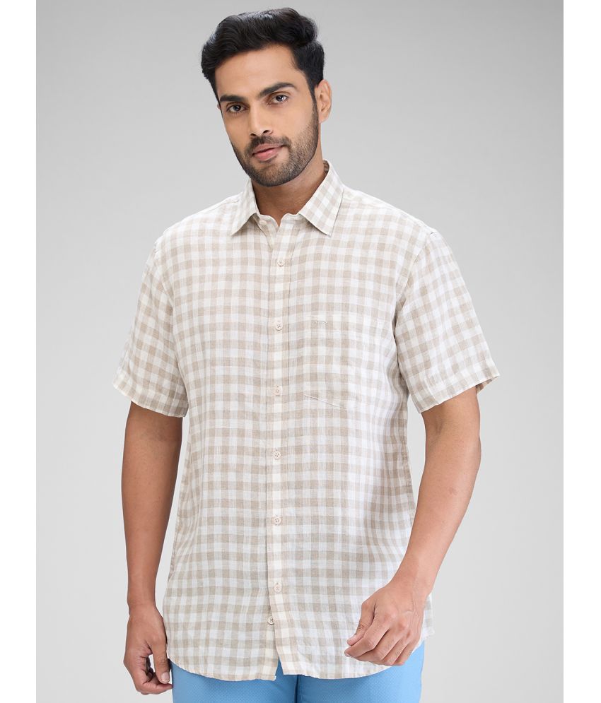     			Colorplus Linen Regular Fit Checks Half Sleeves Men's Casual Shirt - Beige ( Pack of 1 )