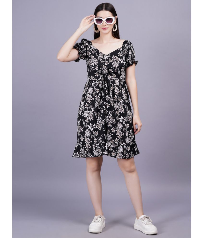     			HIGHLIGHT FASHION EXPORT Rayon Printed Above Knee Women's Fit & Flare Dress - Black ( Pack of 1 )