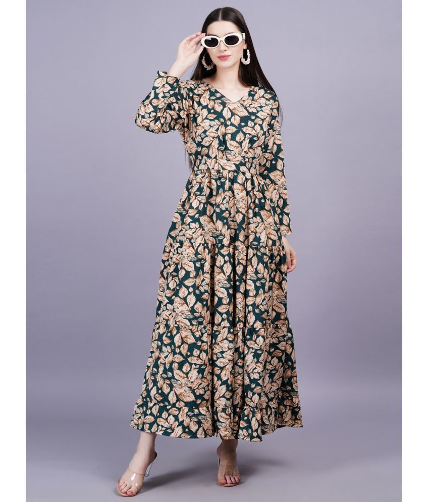     			HIGHLIGHT FASHION EXPORT Rayon Printed Full Length Women's Fit & Flare Dress - Green ( Pack of 1 )