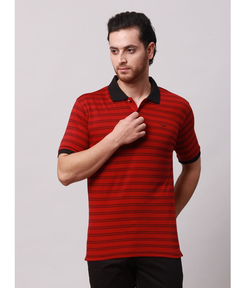     			Park Avenue Cotton Blend Slim Fit Striped Half Sleeves Men's Polo T Shirt - Red ( Pack of 1 )