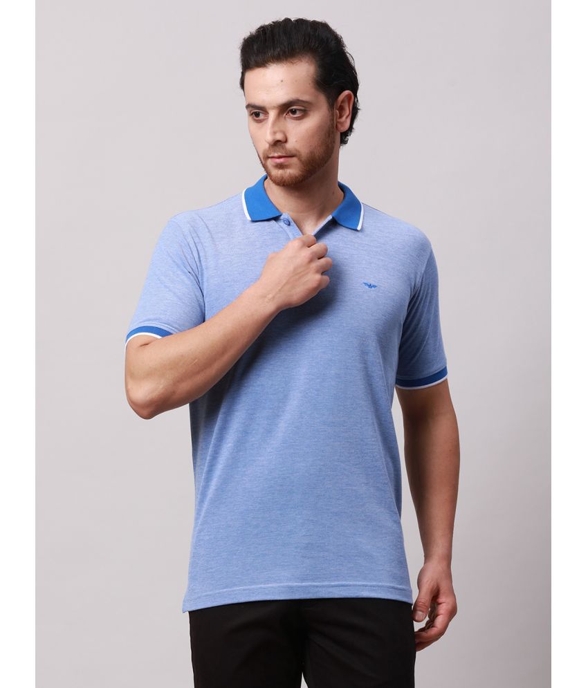     			Park Avenue Cotton Blend Slim Fit Self Design Half Sleeves Men's Polo T Shirt - Blue ( Pack of 1 )
