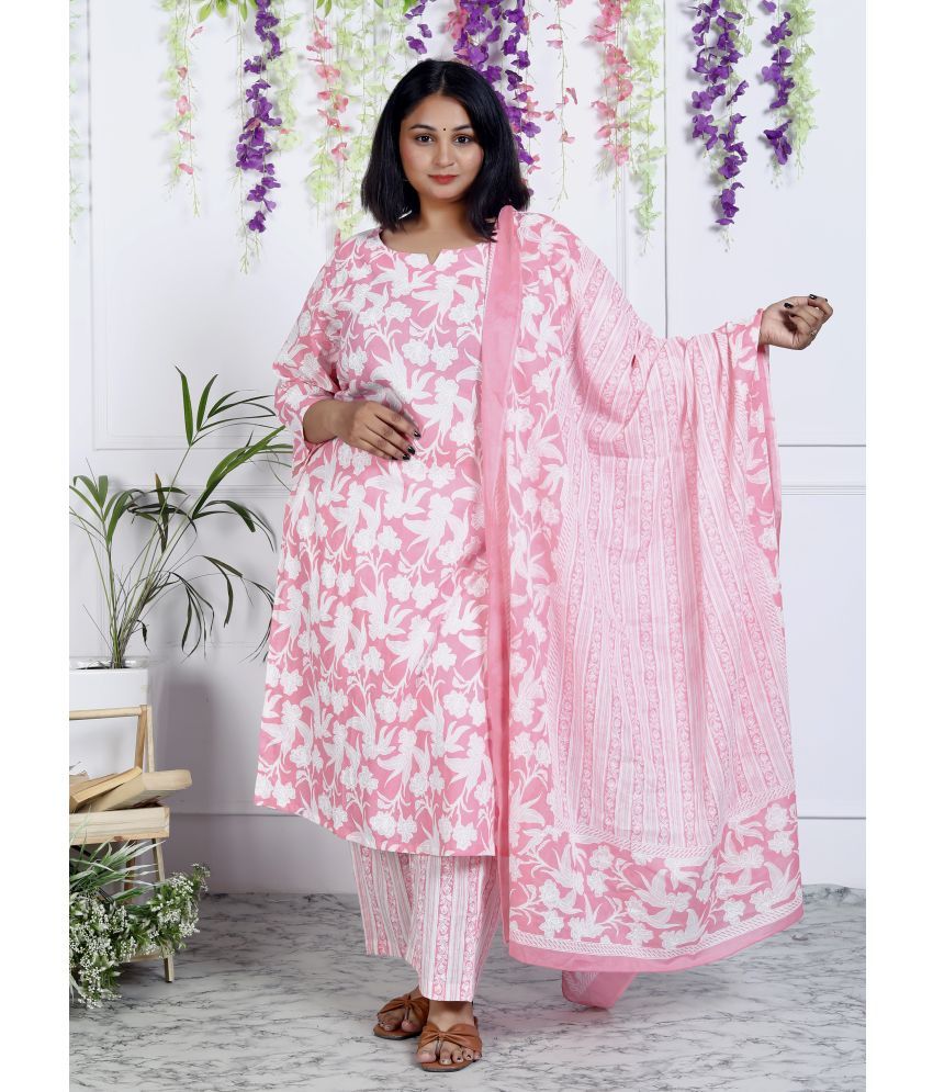     			Swasti Cotton Printed Ethnic Top With Pants Women's Stitched Salwar Suit - Pink ( Pack of 1 )