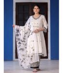 Juniper Cotton Embroidered Kurti With Palazzo Women's Stitched Salwar Suit - Off White ( Pack of 1 )