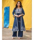 Juniper Cotton Embroidered Kurti With Palazzo Women's Stitched Salwar Suit - Blue ( Pack of 1 )