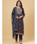 Juniper Rayon Printed Kurti With Pants Women's Stitched Salwar Suit - Navy Blue ( Pack of 1 )