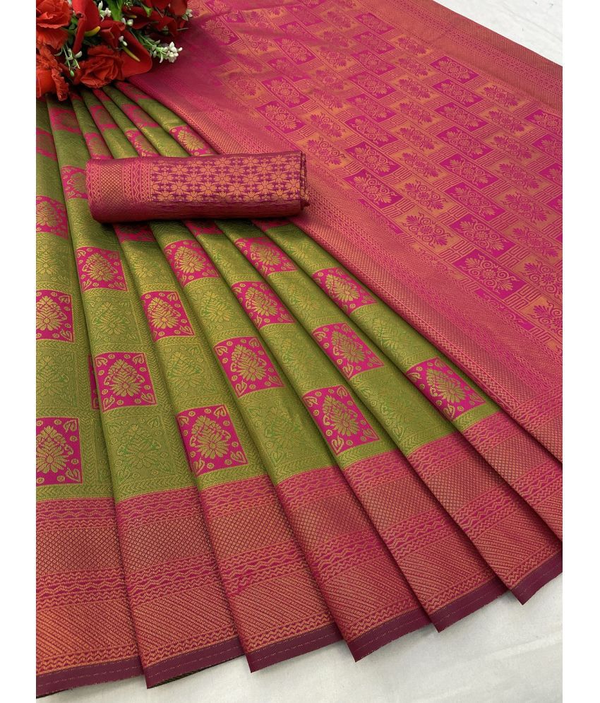     			A TO Z CART Banarasi Silk Solid Saree With Blouse Piece - LightGreen ( Pack of 1 )