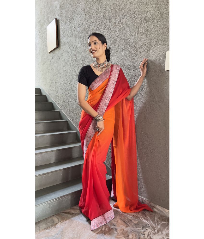     			A TO Z CART Georgette Solid Saree With Blouse Piece - Red ( Pack of 1 )