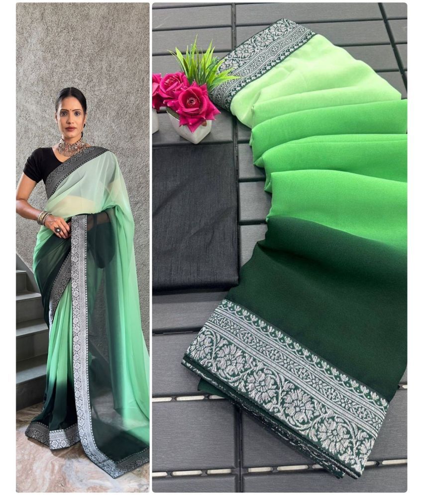     			A TO Z CART Georgette Solid Saree With Blouse Piece - Green ( Pack of 1 )