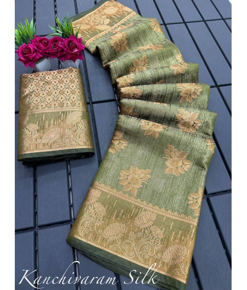     			A TO Z CART Jacquard Solid Saree With Blouse Piece - Light Green ( Pack of 1 )