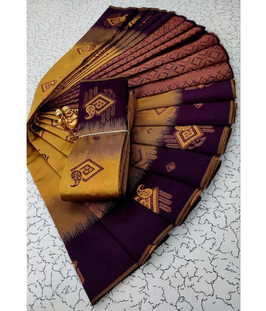     			Aika Banarasi Silk Solid Saree With Blouse Piece - Mustard ( Pack of 1 )