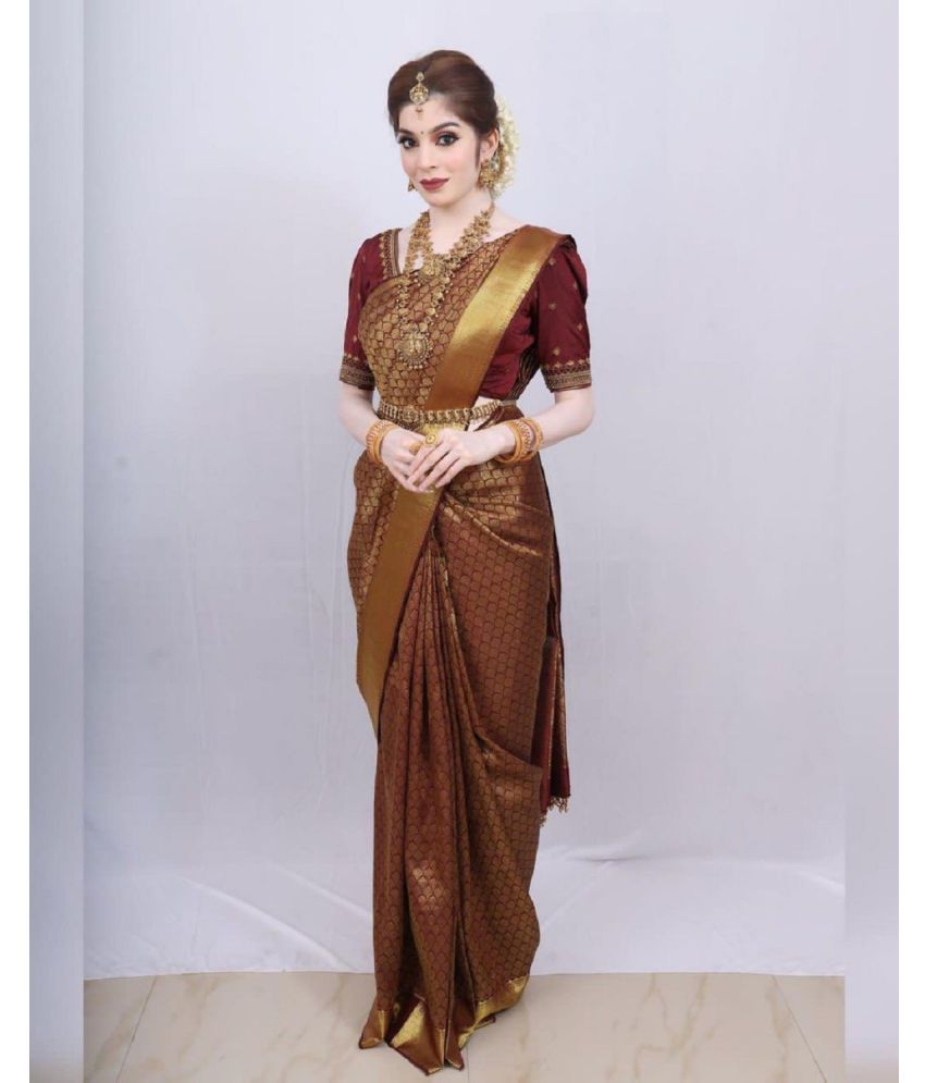     			Aika Silk Blend Solid Saree With Blouse Piece - Maroon ( Pack of 1 )