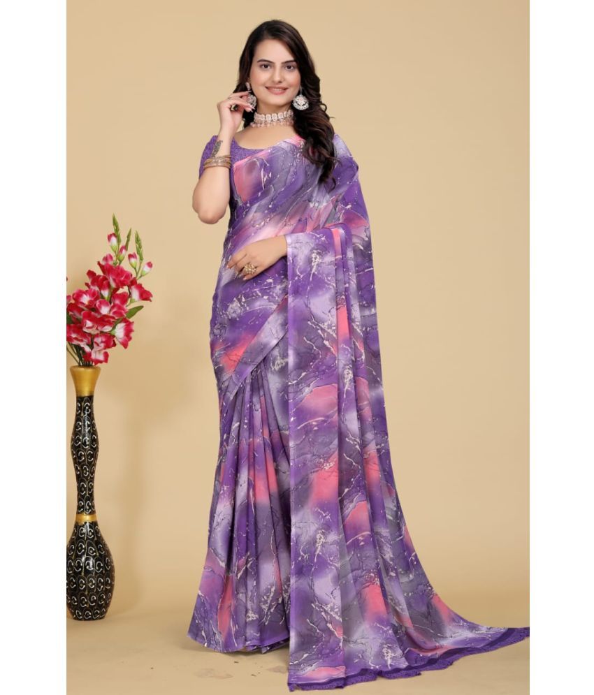     			Bhuwal Fashion Georgette Printed Saree With Blouse Piece - Purple ( Pack of 1 )