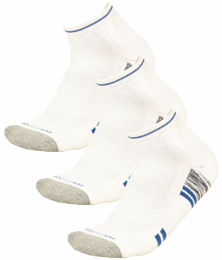     			Bodycare Cotton Blend Men's Striped White Ankle Length Socks ( Pack of 3 )