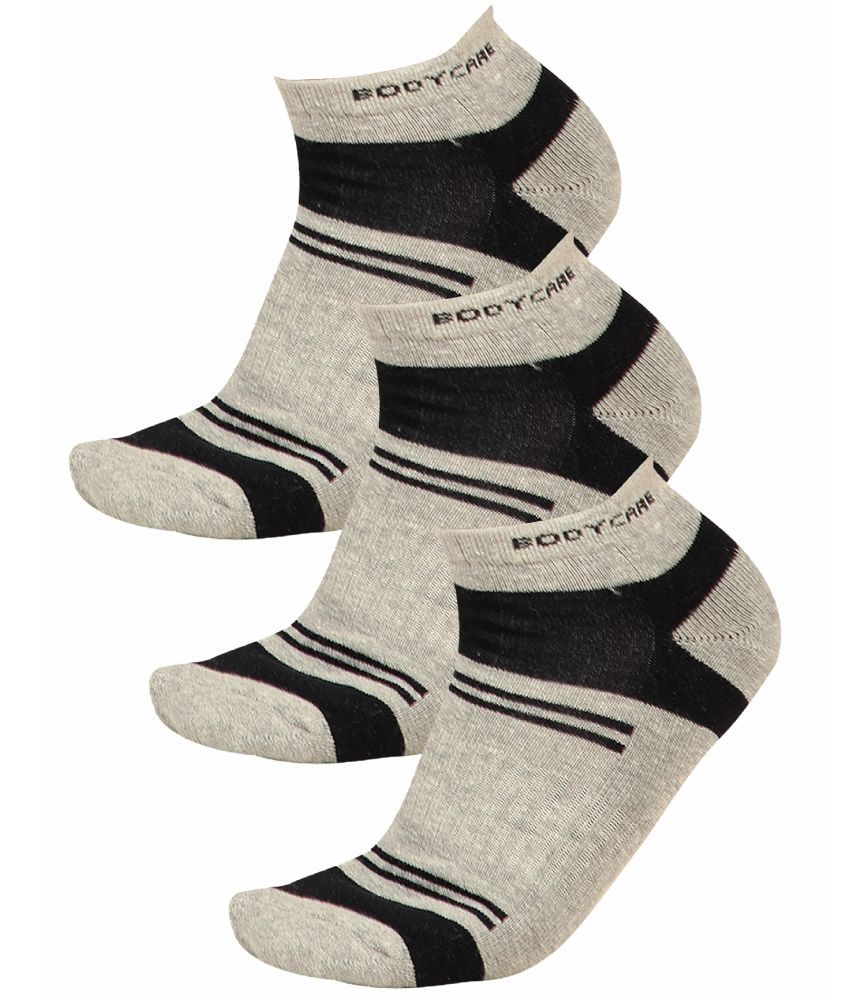     			Bodycare Cotton Blend Men's Colorblock Grey Melange Ankle Length Socks ( Pack of 3 )