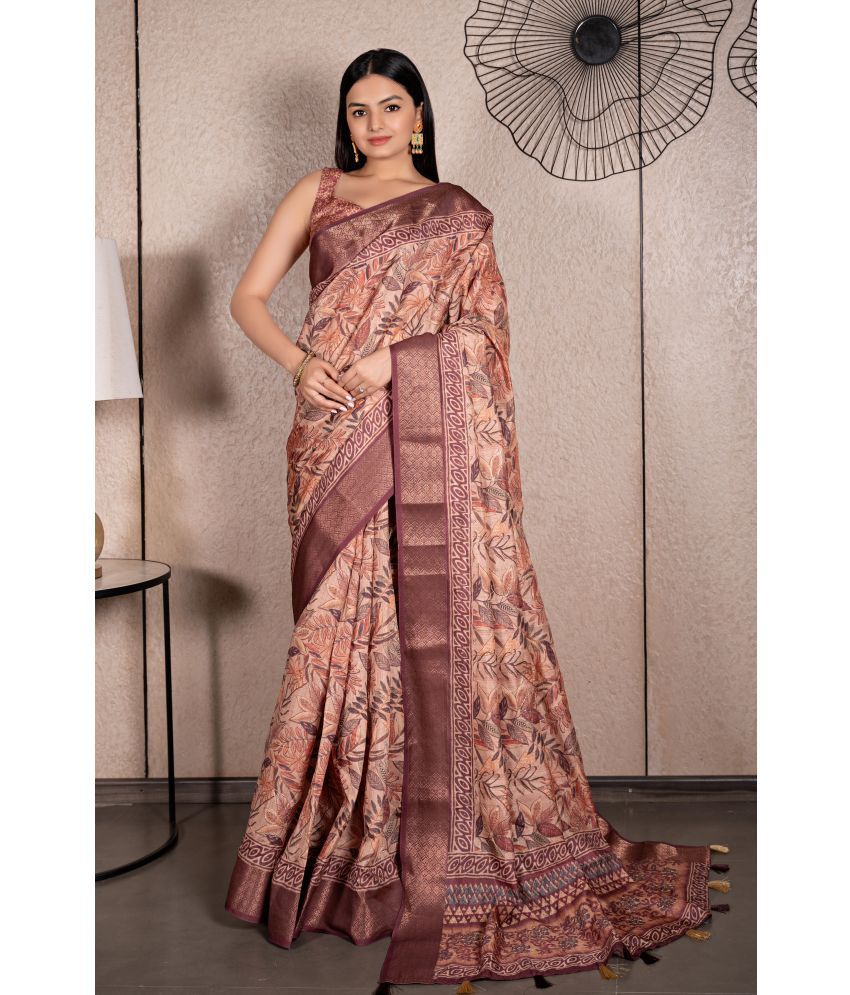     			Chashni Art Silk Printed Saree With Blouse Piece - Beige ( Pack of 1 )