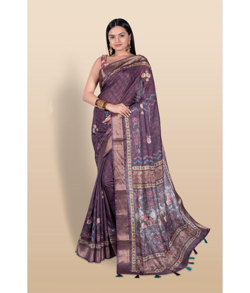     			Chashni Cotton Blend Printed Saree With Blouse Piece - Magenta ( Pack of 1 )