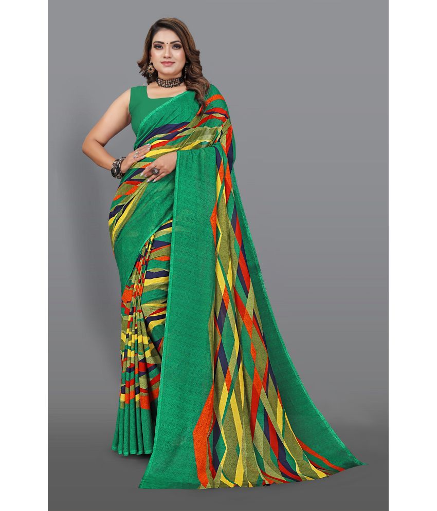     			Chashni Georgette Printed Saree With Blouse Piece - Green ( Pack of 1 )