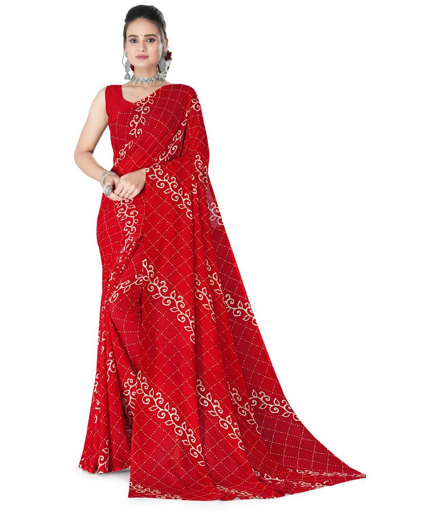     			Chashni Georgette Printed Saree With Blouse Piece - Red ( Pack of 1 )