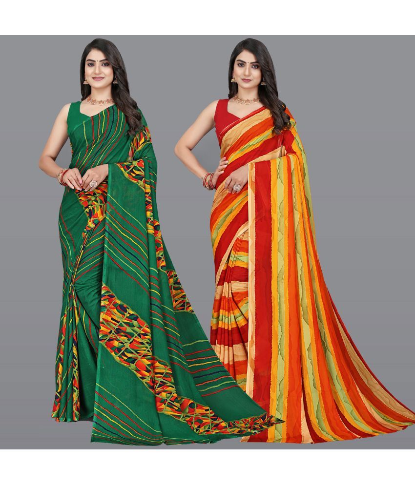     			Chashni Georgette Printed Saree With Blouse Piece - Multicolor ( Pack of 2 )