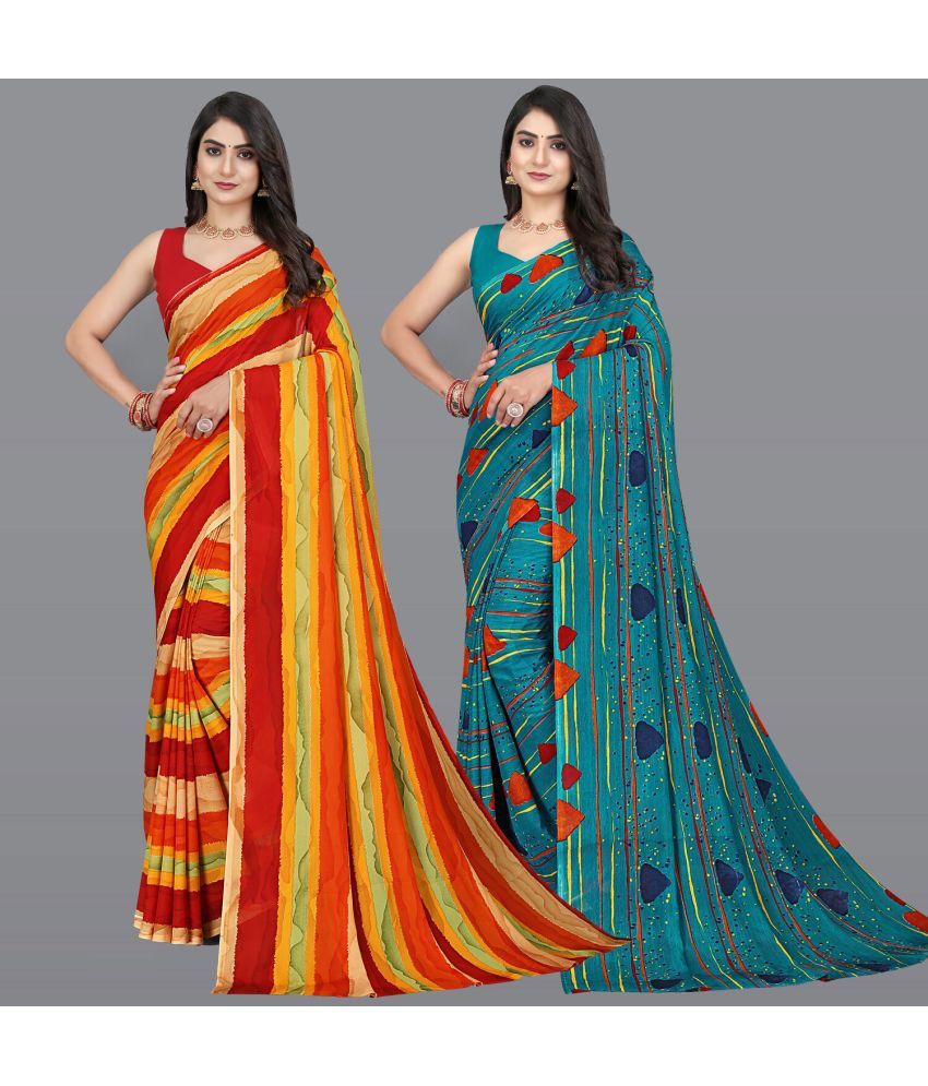     			Chashni Georgette Printed Saree With Blouse Piece - Multicolor ( Pack of 2 )