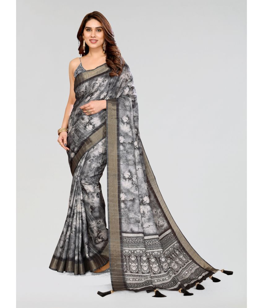     			Chashni Silk Blend Printed Saree With Blouse Piece - Grey ( Pack of 1 )