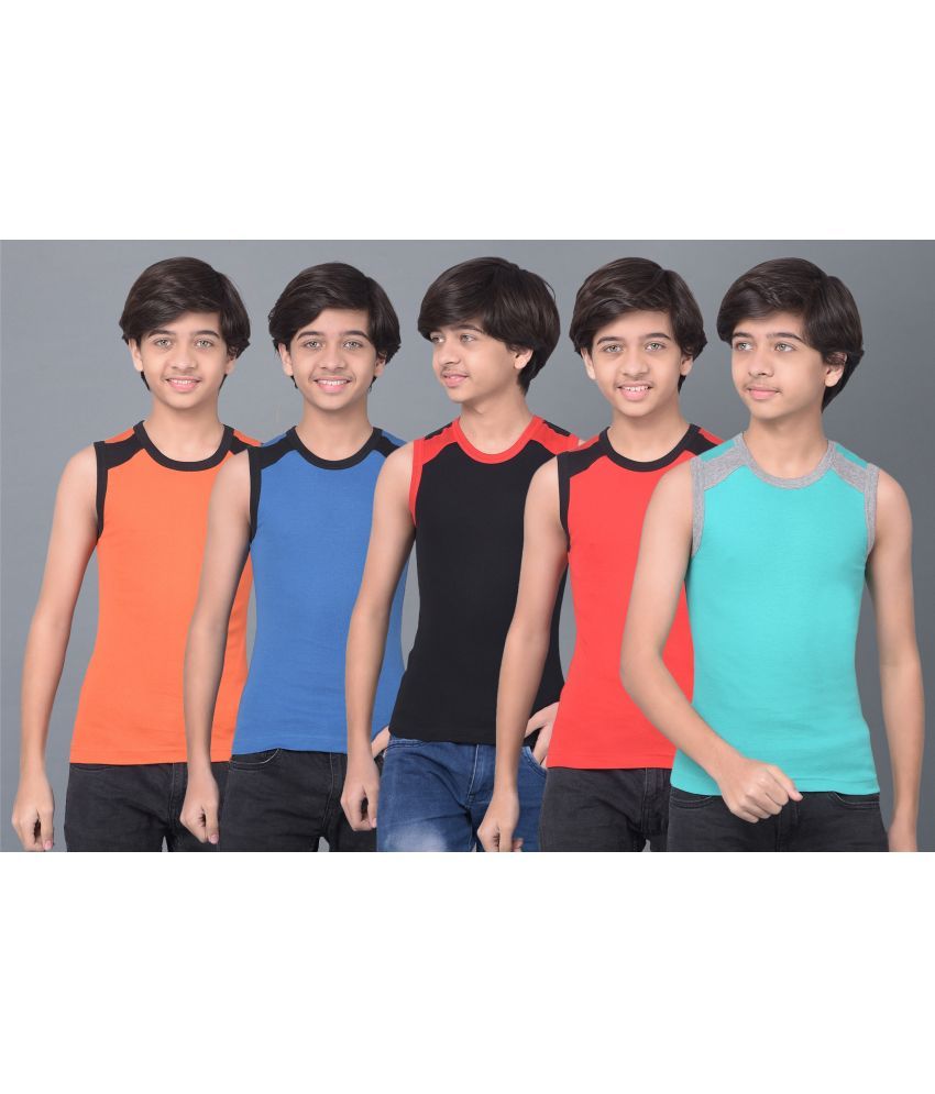     			Pack of 5 Dollar Bigboss Cotton Blend Solid Boys Vest ( Multi Color ) MBKB-04-BB04-PO5-CO3