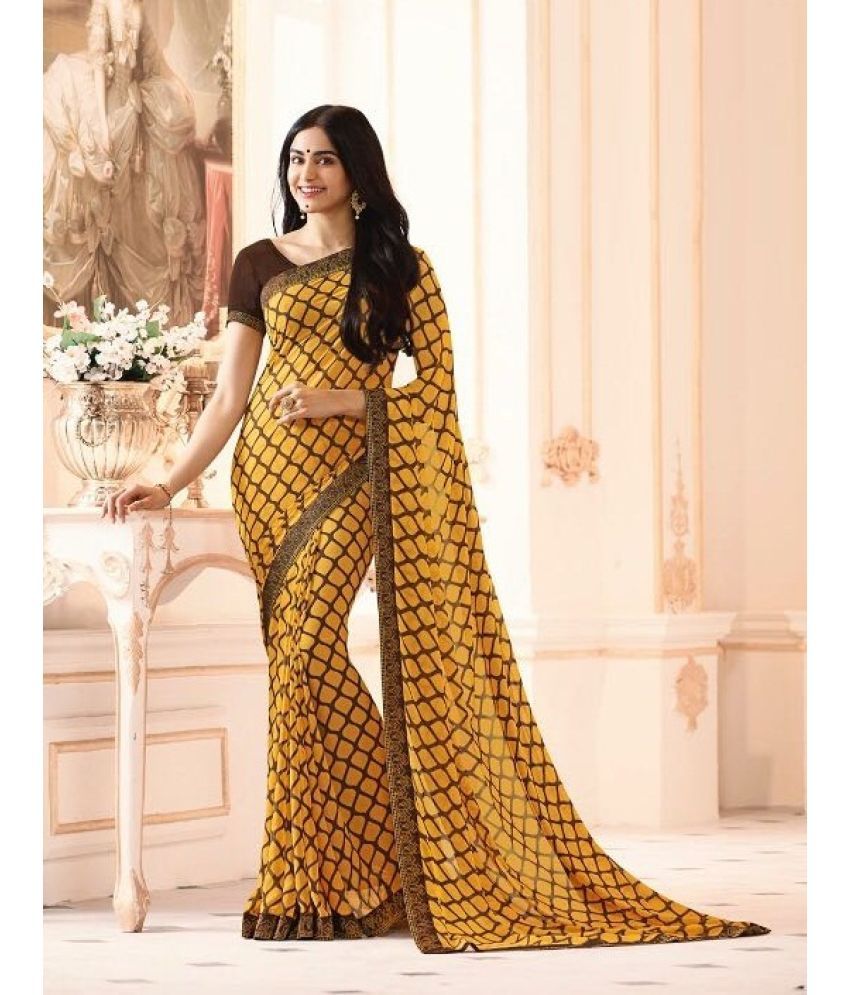     			Gazal Fashions Georgette Printed Saree With Blouse Piece - Yellow ( Pack of 1 )