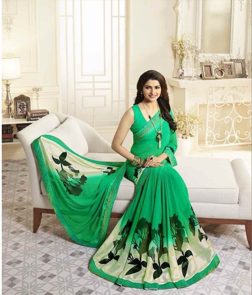     			Gazal Fashions Georgette Printed Saree With Blouse Piece - LightGreen ( Pack of 1 )