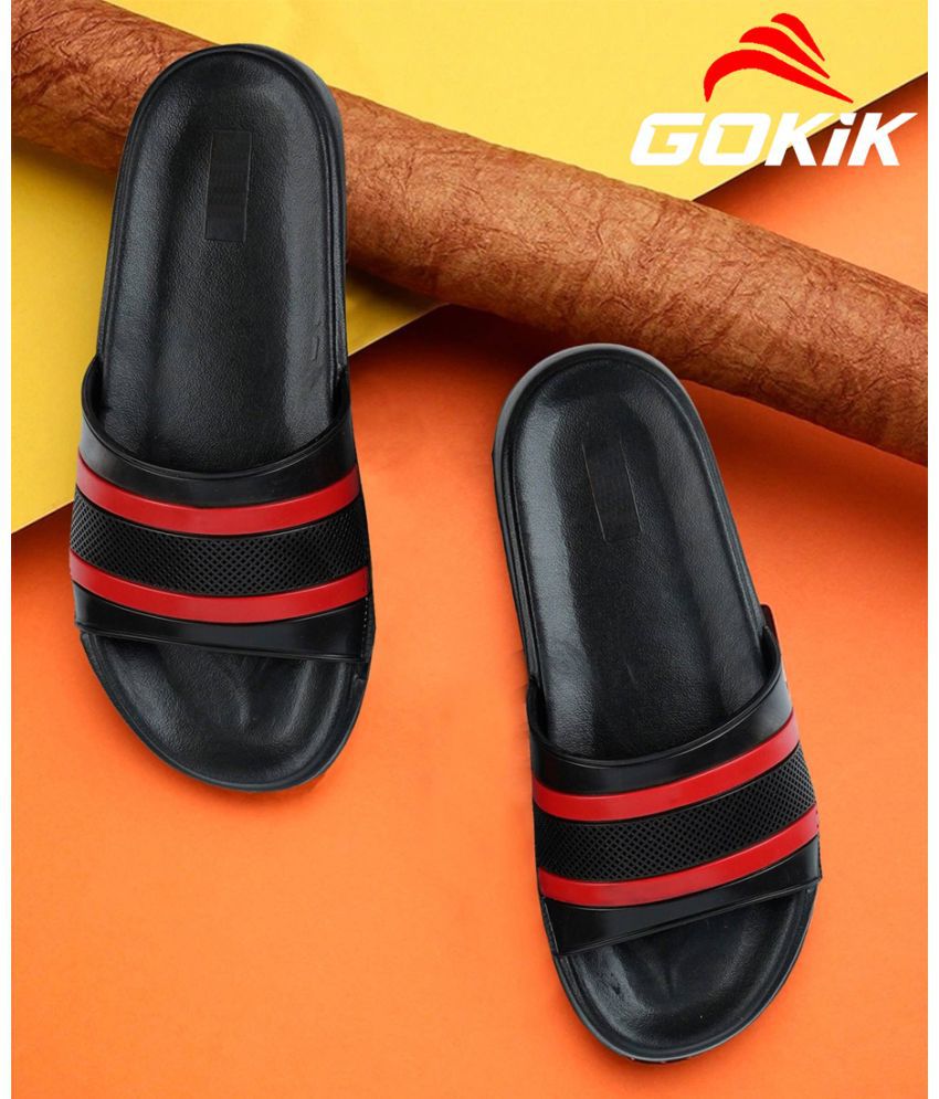     			Gokik Black Men's Slide Flip Flop