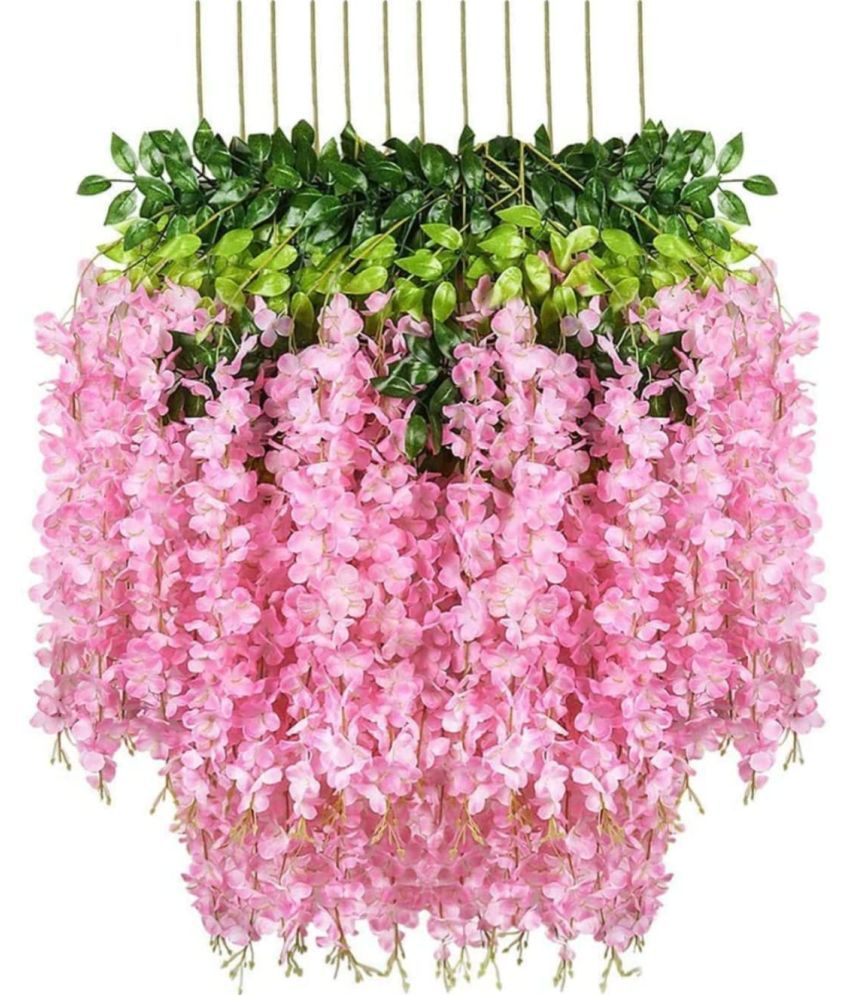     			Green plant indoor - Pink Wild Artificial Flowers Bunch ( Pack of 12 )