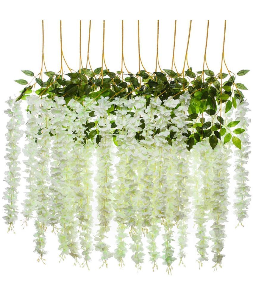     			Green plant indoor - White Wild Artificial Flowers Bunch ( Pack of 12 )