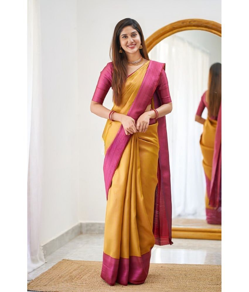     			JULEE Banarasi Silk Solid Saree With Blouse Piece - Yellow ( Pack of 1 )
