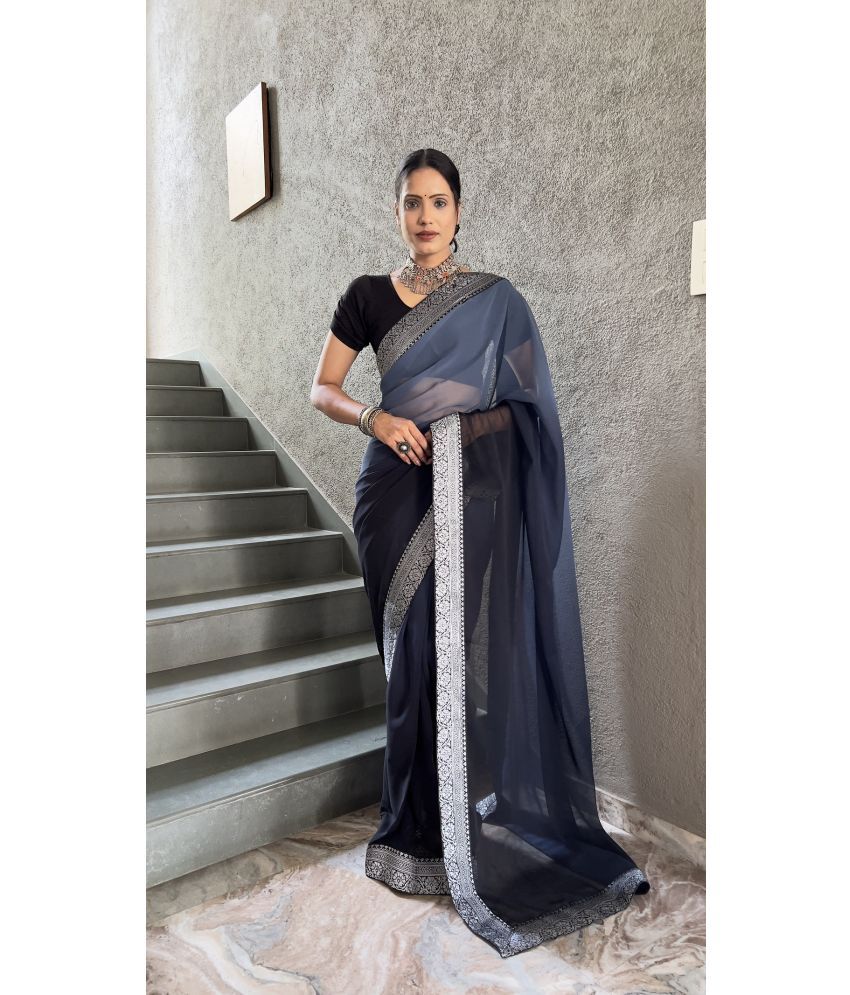     			JULEE Georgette Solid Saree With Blouse Piece - Grey ( Pack of 1 )