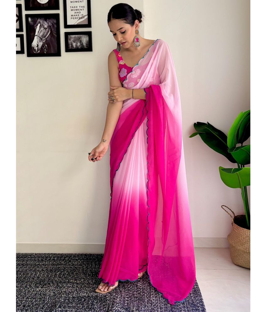     			JULEE Georgette Solid Saree With Blouse Piece - Pink ( Pack of 1 )