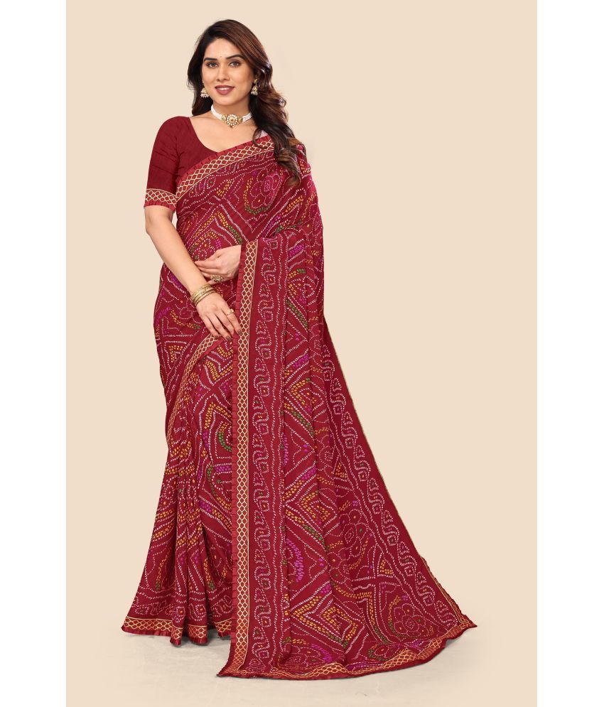     			Kanooda Prints Georgette Printed Saree With Blouse Piece - Maroon ( Pack of 1 )