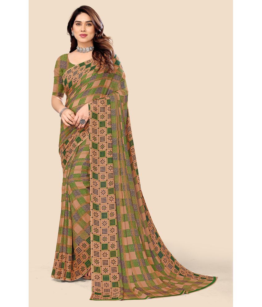     			Kanooda Prints Georgette Printed Saree With Blouse Piece - LightGreen ( Pack of 1 )