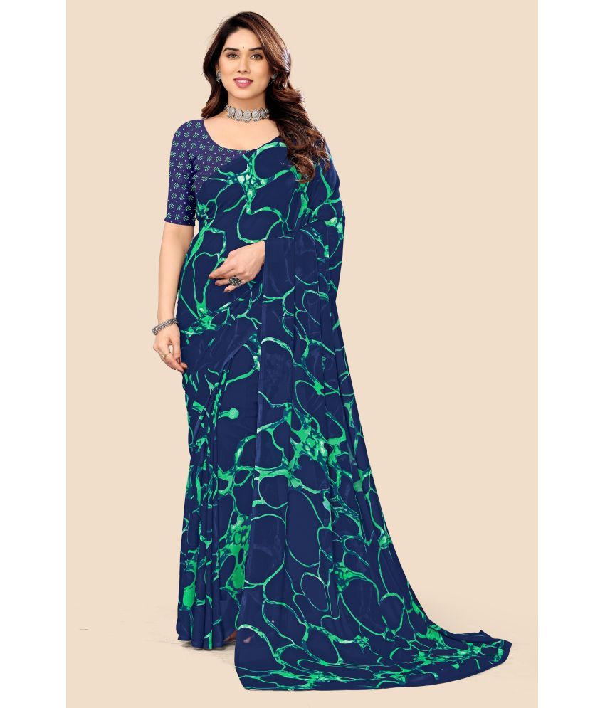     			Kanooda Prints Georgette Printed Saree With Blouse Piece - Navy Blue ( Pack of 1 )