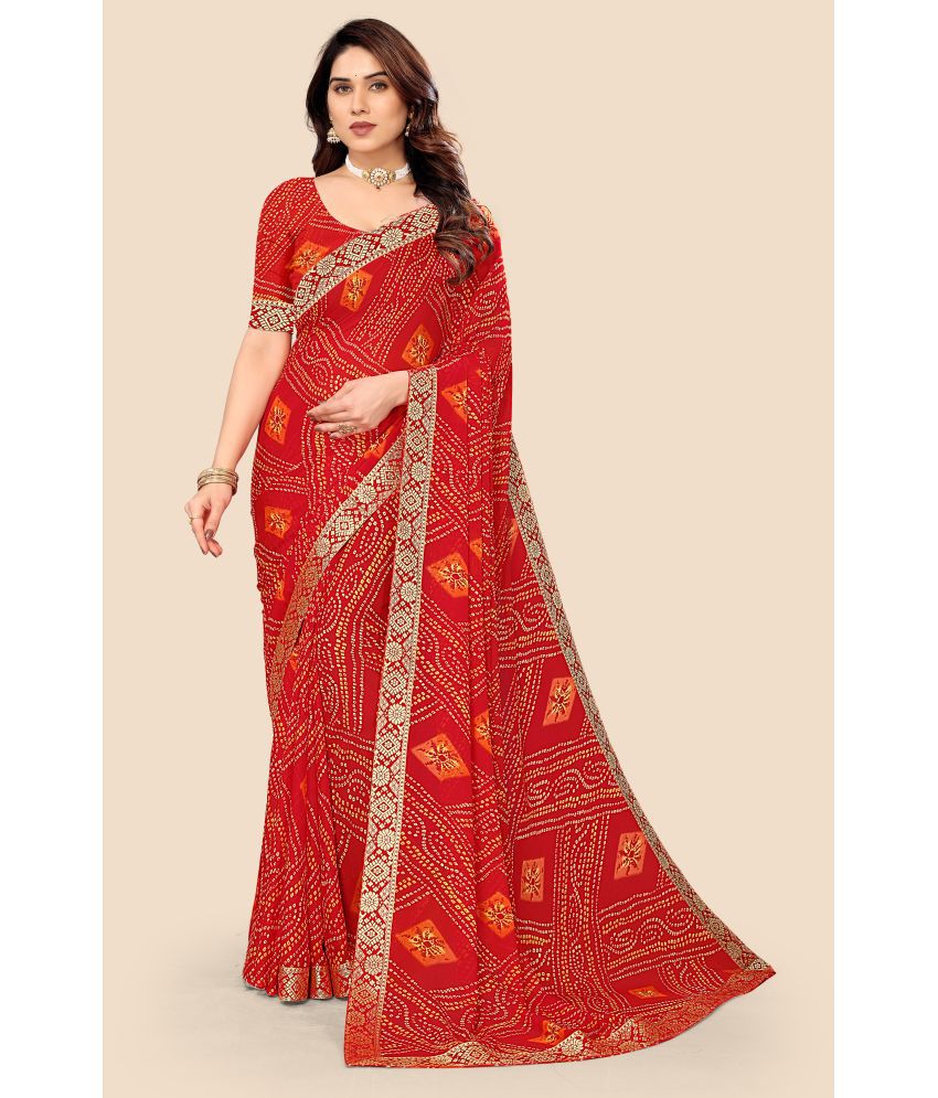     			Kanooda Prints Georgette Printed Saree With Blouse Piece - Red,Pink ( Pack of 1 )
