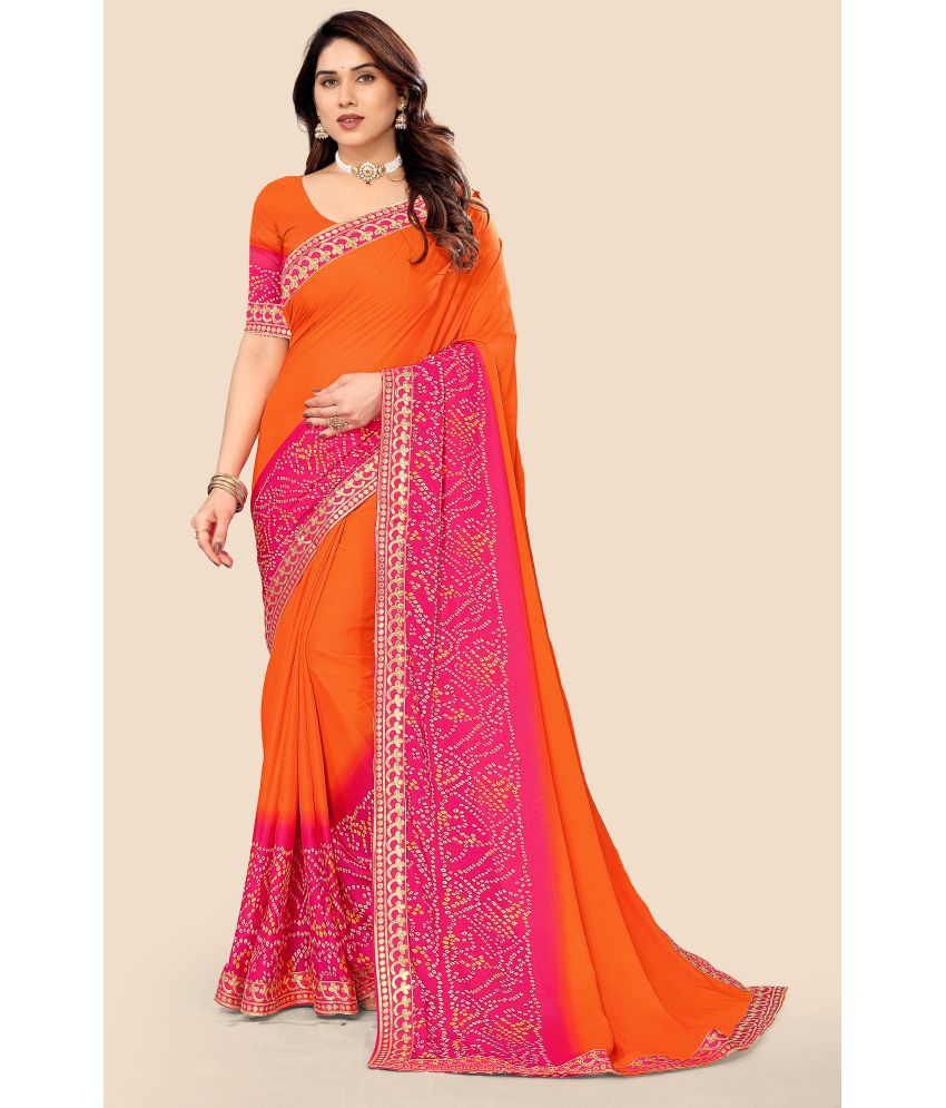     			Kanooda Prints Georgette Printed Saree With Blouse Piece - Orange ( Pack of 1 )