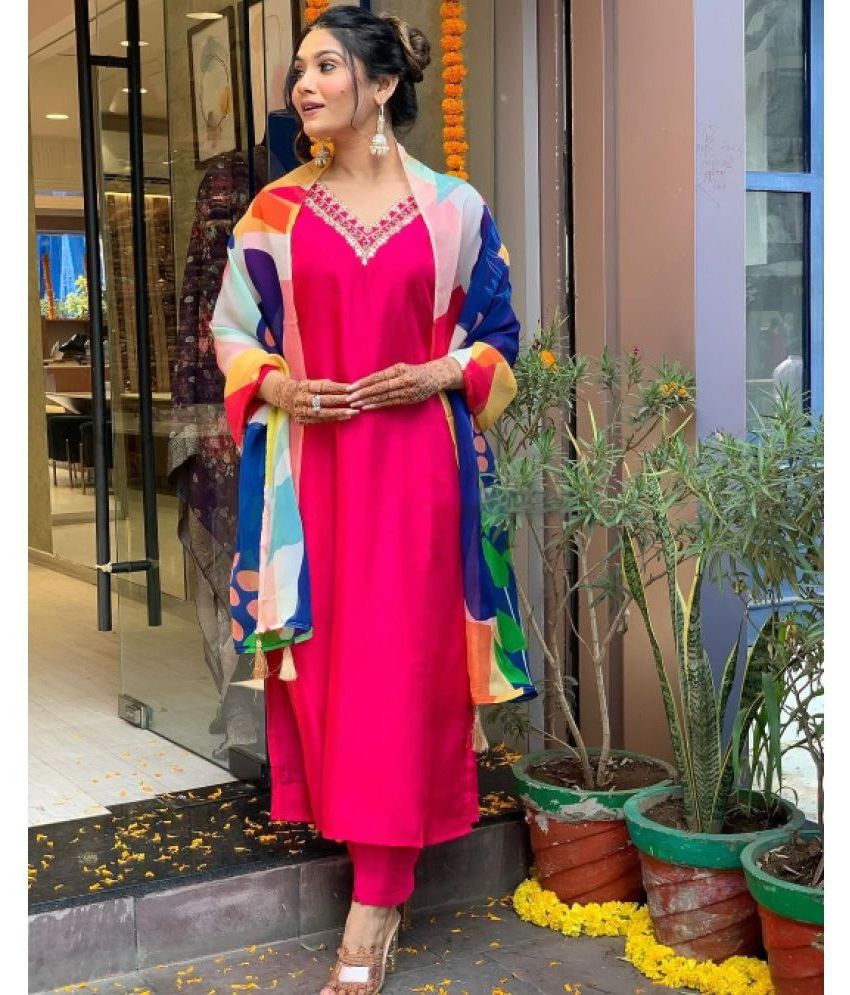     			SAREEKART FAB Viscose Embellished Kurti With Pants Women's Stitched Salwar Suit - Pink ( Pack of 1 )