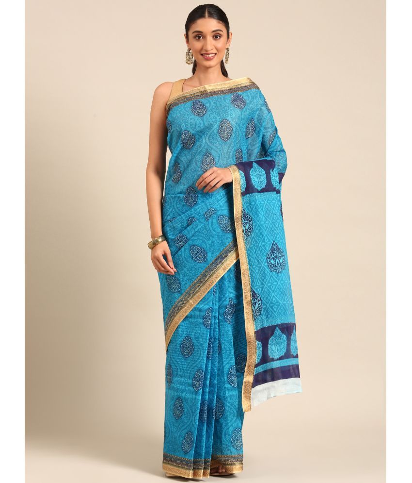     			SHANVIKA Cotton Printed Saree Without Blouse Piece - Blue ( Pack of 1 )