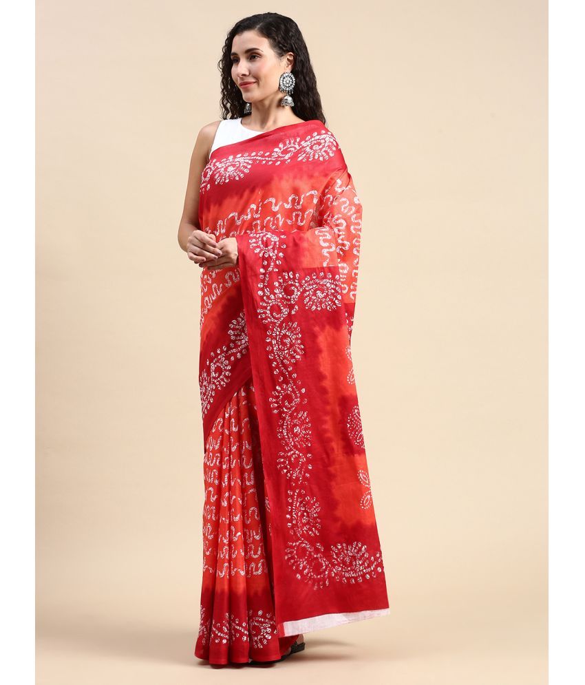     			SHANVIKA Cotton Printed Saree Without Blouse Piece - Coral ( Pack of 1 )