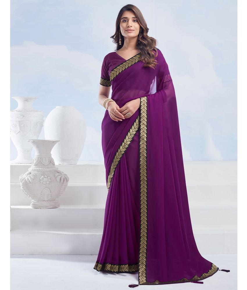     			Samah Georgette Solid Saree With Blouse Piece - Purple ( Pack of 1 )