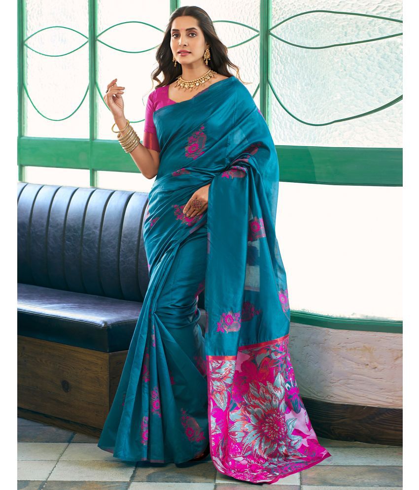     			Samah Silk Self Design Saree With Blouse Piece - Rama ( Pack of 1 )