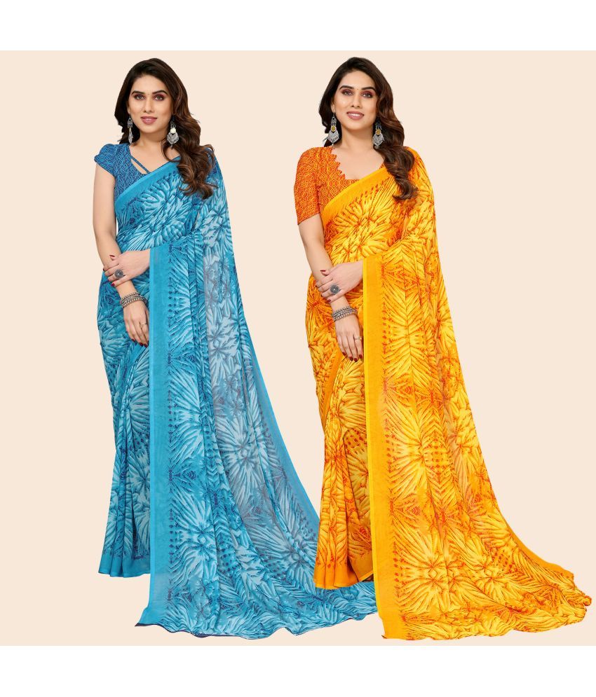     			ANAND SAREES Georgette Printed Saree With Blouse Piece - Multicolor ( Pack of 2 )