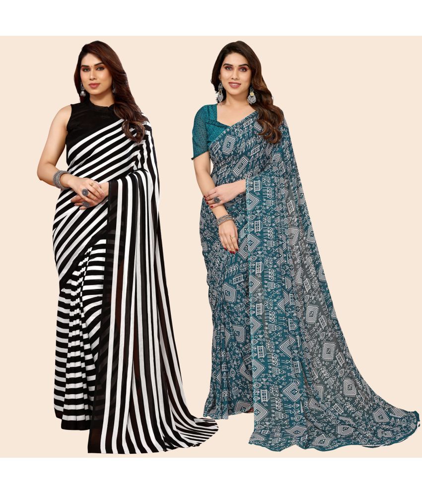     			ANAND SAREES Georgette Printed Saree With Blouse Piece - Multicolor ( Pack of 2 )