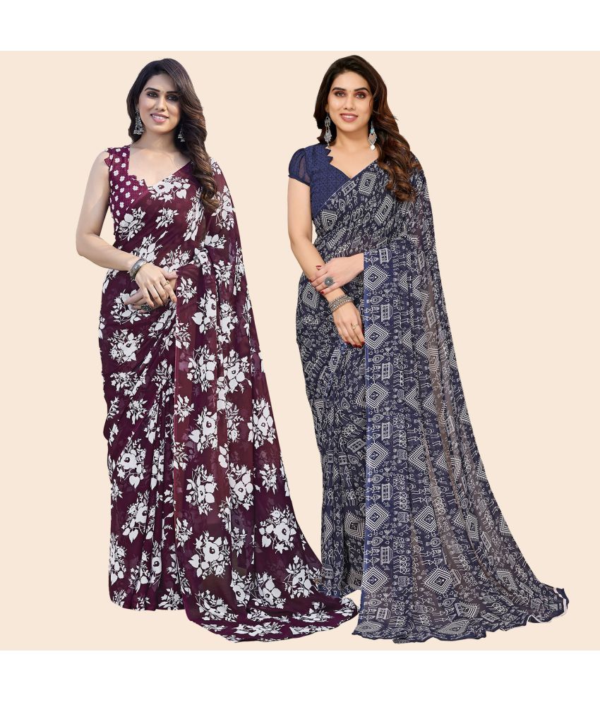     			ANAND SAREES Georgette Printed Saree With Blouse Piece - Multicolor ( Pack of 2 )